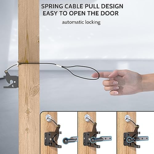 Gate Latch with Spring Cable Pull - Black Carbon Steel