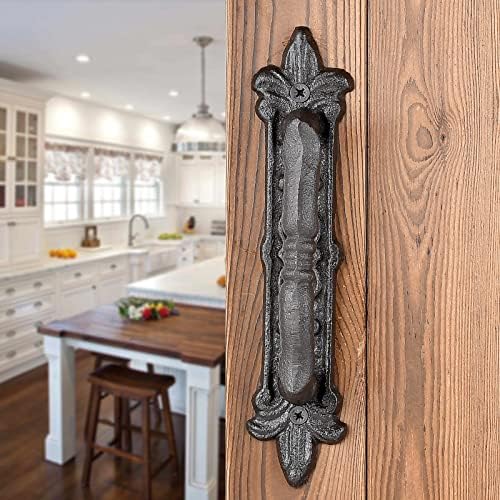 INIRET 2-Pack 89 Barn Door Handles Dark Brown Cast Iron Rustic
