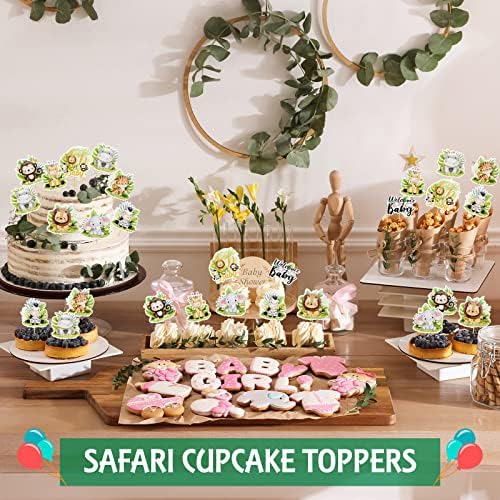 45 Pcs Safari Baby Shower Cupcake Toppers with Jungle Animals
