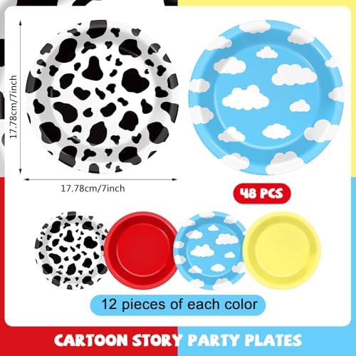 CHUNNIN 48Pcs Cartoon Birthday Paper Plates with Cow Print