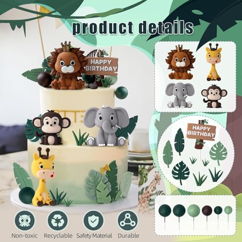 Zafena 19Pcs Safari Animal Cake Topper Set