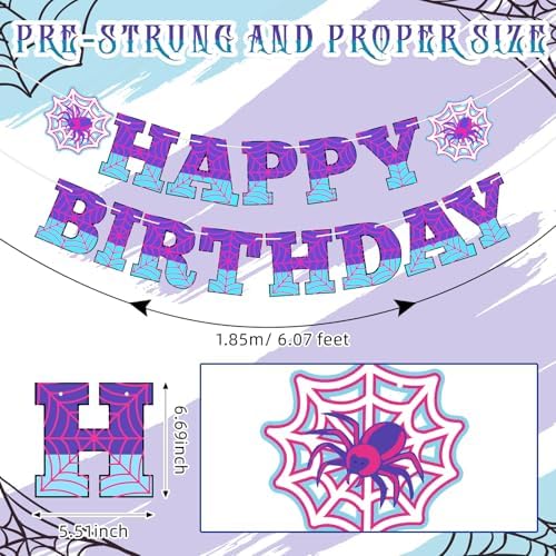 Oudain Purple Spider Birthday Banner Decorations