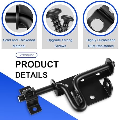 HTHOOOOOME Slide Bolt Gate Latch with Padlock Hole