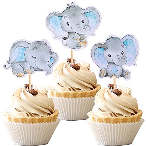 36PCS Blue Elephant Cupcake Toppers for Boys Party