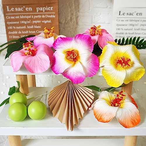 DRWATE 25PCS Hawaiian Cake Decorations with Palm Leaves