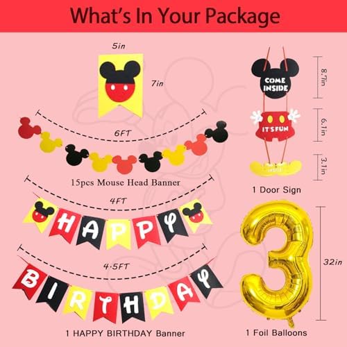 Nyhpar Cartoon Mouse 3 Year Birthday Decor Set