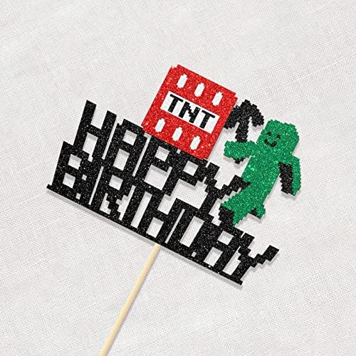 Happy Birthday Cake Topper Pixel Style Black 1