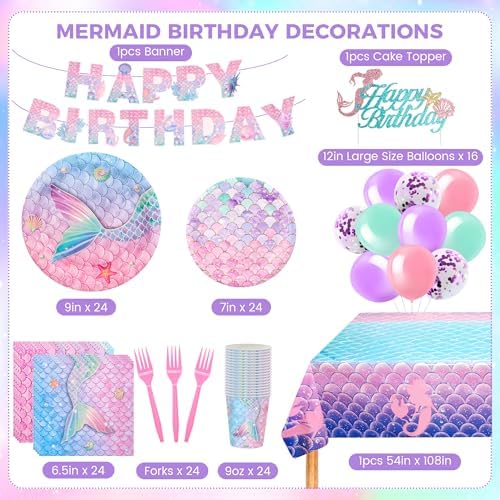 Mermaid Birthday Decorations for Girls 24 Pieces
