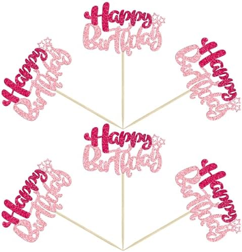 Ephlyn 24Pcs Happy Birthday Glitter Cupcake Toppers
