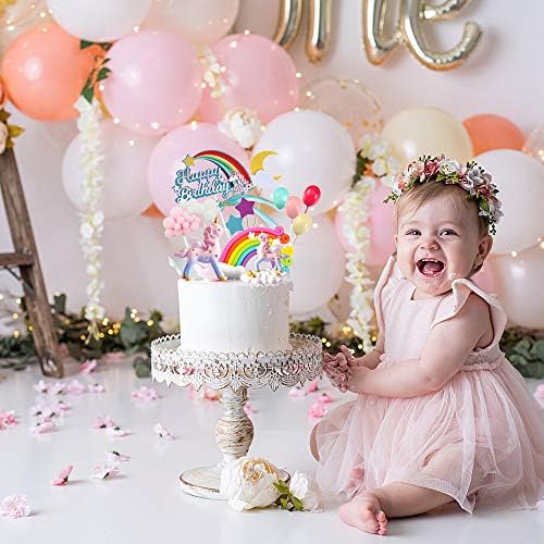 MOVINPE Unicorn Cake Topper with Rainbow and Birthday Banner