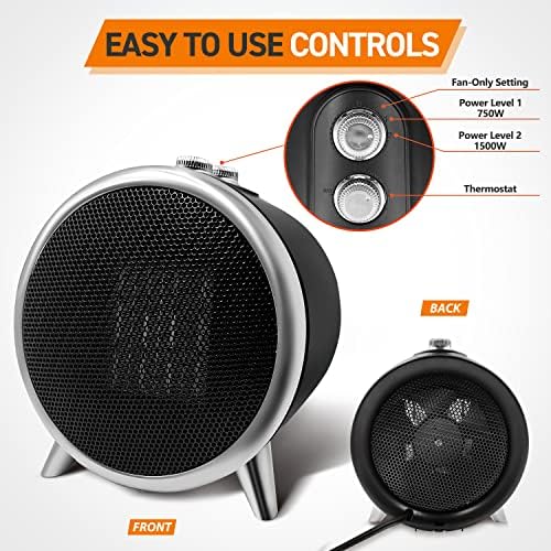 Comfort Zone 1500W Ceramic Space Heater with Thermostat and Safety Features