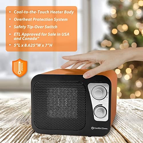 Comfort Zone 1500W Electric Space Heater with Retro Design and Safety Features