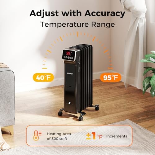 COSTWAY Oil Filled Radiator Heater with Remote Control and 24H Timer