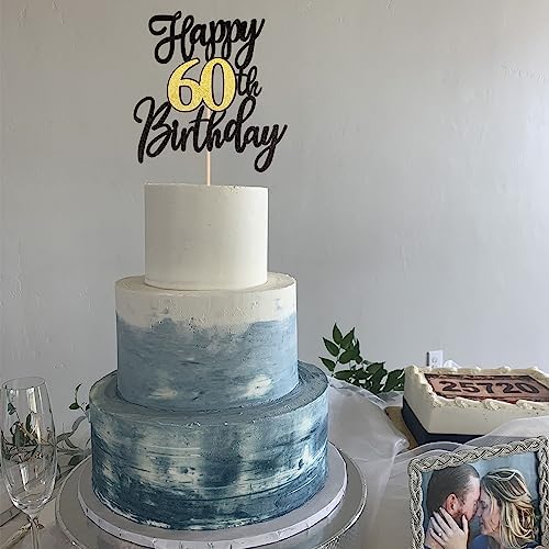 ZHUOWEISM 1 PCS 60th Birthday Cake Topper Black Gold Glitter