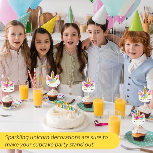 Coopache 48pcs Rainbow Unicorn Cupcake Toppers