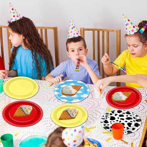 CHUNNIN 48Pcs Cartoon Birthday Paper Plates with Cow Print