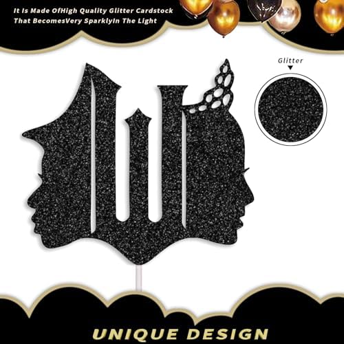 Witch-Themed Cake Topper Glittery Birthday Decor Black