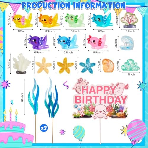 26 Pcs Axolotl Birthday Decorations with Cake Topper