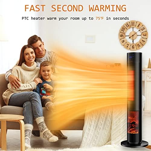 Ceramic Tower Heater with 3D Flame and Remote Control