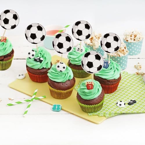 36Pcs Soccer Ball Cupcake Toppers for Sports Birthday Party
