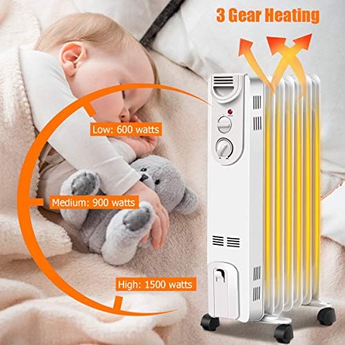COSTWAY 1500W Oil Filled Radiator Heater with 3 Settings Safety Features