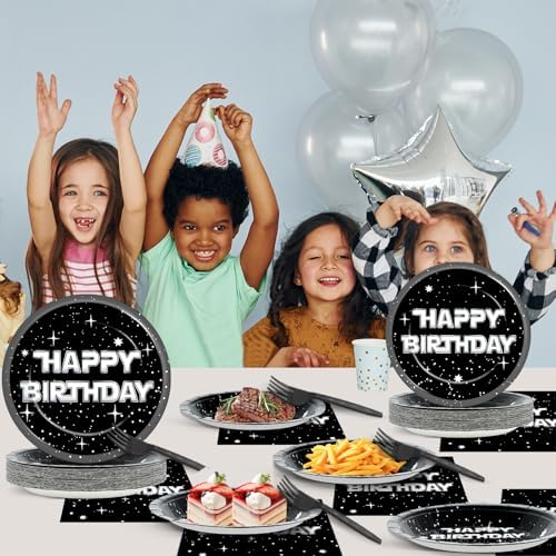 100Pcs Stars Birthday Party Galaxy Plates and Napkins Set