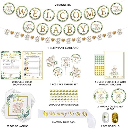 252 Piece Elephant Baby Shower Decor Kit - Gender Neutral