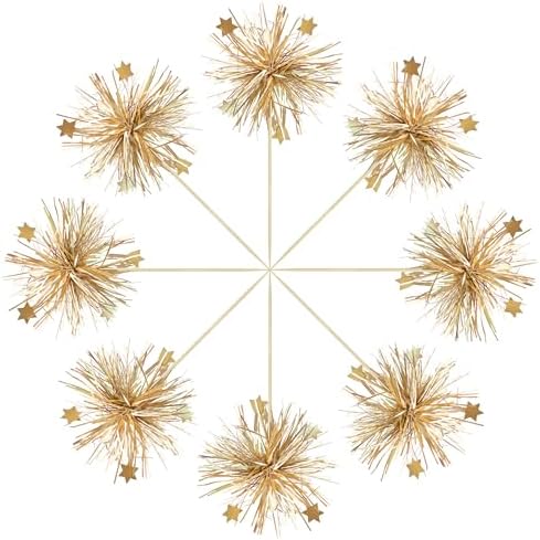 Gyufise 30Pcs Foil Firework Cupcake Toppers Gold Sparkle