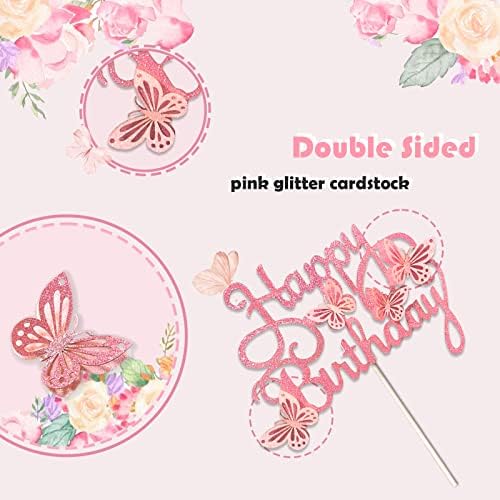 13-Piece Pink Butterfly Cake Toppers for Birthday Decorations