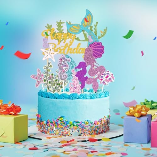 Wootkey 36 pcs Mermaid Cake Toppers Birthday Party Decorations