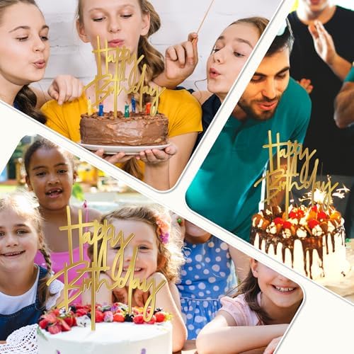 1PCS Gold Birthday Cake Topper with Glitter Mirror Design