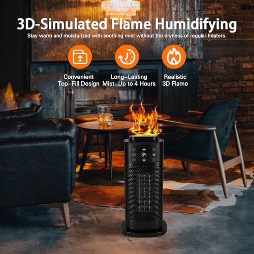 BNTET 2-in-1 Ceramic Heater with Humidifier and 3D Flame Effect