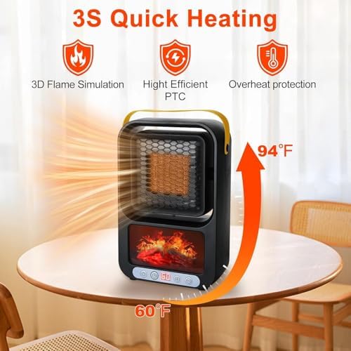 Tenhitoys 700W Electric Fireplace Heater with Realistic 3D Flame