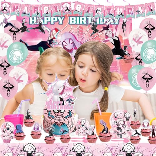 Pink Spider Birthday Party Decor Kit for Kids