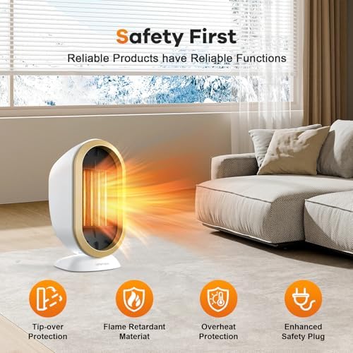 Bubbacare 1200W800W Quiet Electric Desk Heater with Overheat Protection