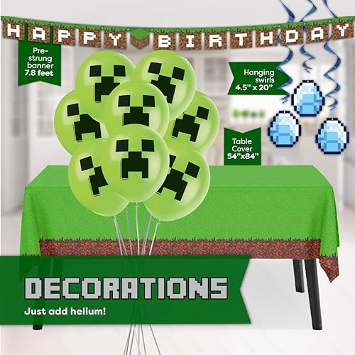 Minecraft Party Decor and Supplies Set for 16 Guests
