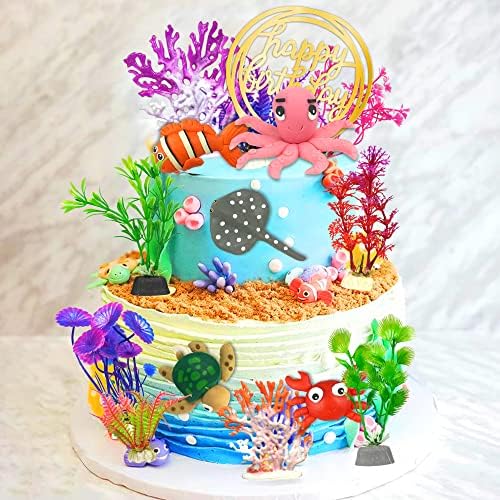 DRWATE 16 PCS Ocean Animals Cake Toppers Decorations