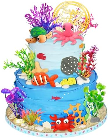 DRWATE 16 PCS Ocean Animals Cake Toppers Decorations