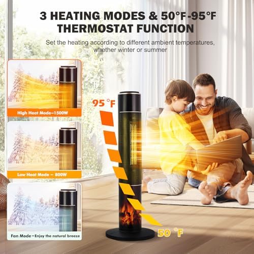 PioneerWorks 34 Electric Space Heater with 3D Flame and Remote Control