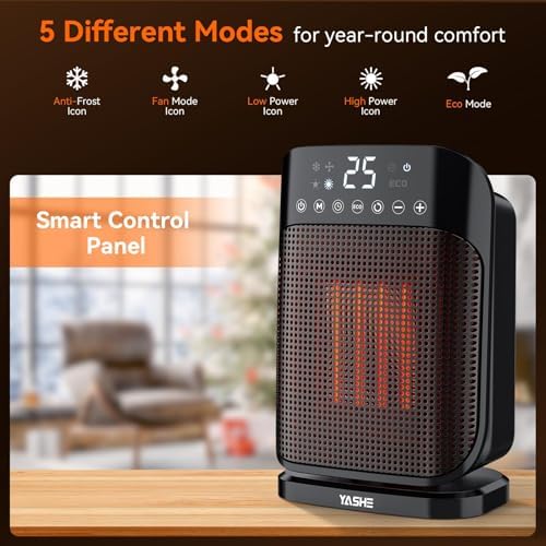YASHE 1500W Electric Space Heater with Remote Control and ECO Mode