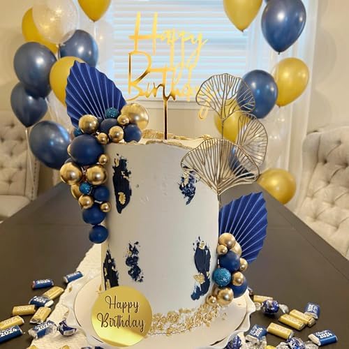 LEFUBABY Blue White Gold Balls Cake Toppers