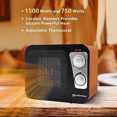 Comfort Zone 1500W Electric Space Heater with Retro Design and Safety Features