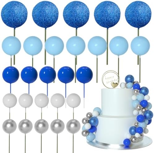 ASTARON 50 Pcs Glitter Blue Ball Cake Topper Sticks