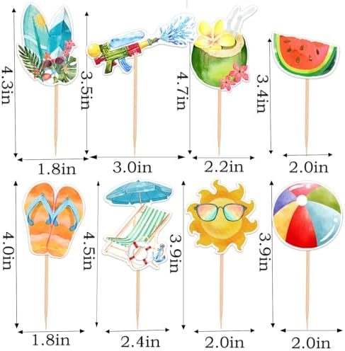 40PCS Hawaiian Theme Cupcake Toppers for Summer Party