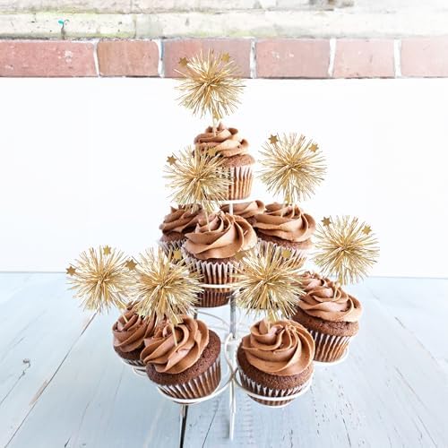 Ephlyn 30Pcs Foil Firework Cupcake Toppers