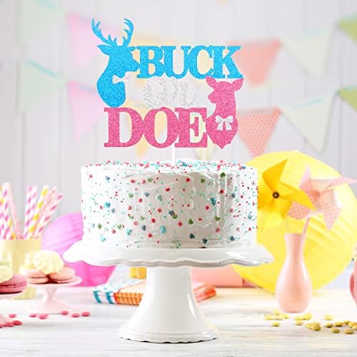 Caiwowo Buck Or Doe Baby Shower Cake Topper - Blue Boy Or Pink Girl