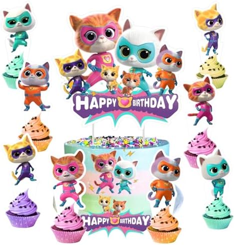 25pcs Super Cats Birthday Decorations with Cupcake Toppers 1