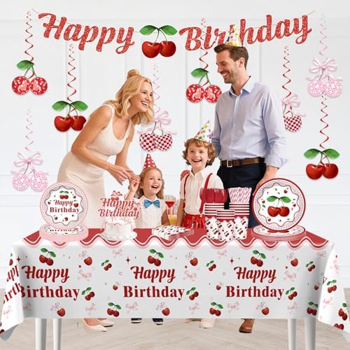 Cherry Birthday Tableware Set with Decorations 20 Serves