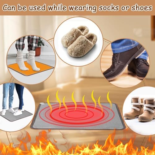 QOUBAI Heated Floor Mat 22x20 Inch Foot Warmer for Home Office