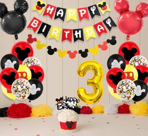Nyhpar Cartoon Mouse 3 Year Birthday Decor Set